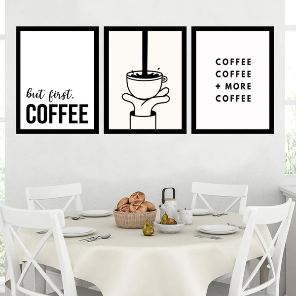 Kit 3 Quadros Minimalistas Café - Coffee 45x34cm - Com Vidro