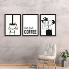 Kit 3 Quadros Minimalistas Café - First Coffee 33x24cm Moldur