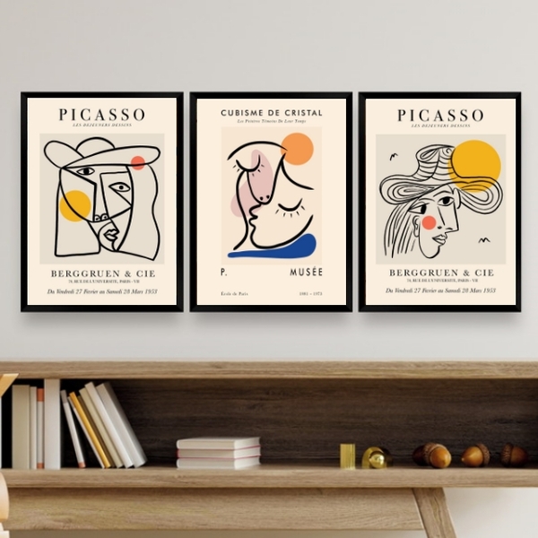Kit 3 Quadros Minimalistas Cubismo picasso 24x18cm Moldura:ma