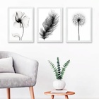 Kit 3 Quadros Minimalistas Flores e penas 33x24cm Moldura:mad