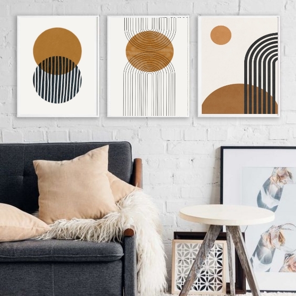 Kit 3 Quadros Minimalistas Marrons 24x18cm Moldura:madeira Pr
