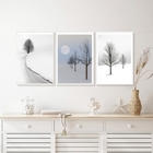 Kit 3 Quadros Minimalistas Paisagens Neve- Árvores 24x18cm Mo
