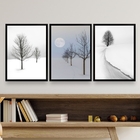 Kit 3 Quadros Minimalistas Paisagens Neve- Árvores 33x24cm -