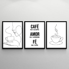 Kit 3 Quadros Minimalistas Para Cantinho do café 33x24cm Mold