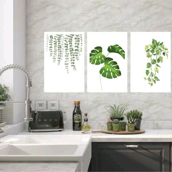 Kit 3 Quadros Minimalistas Plantas 33x24cm - Com Vidro Moldur