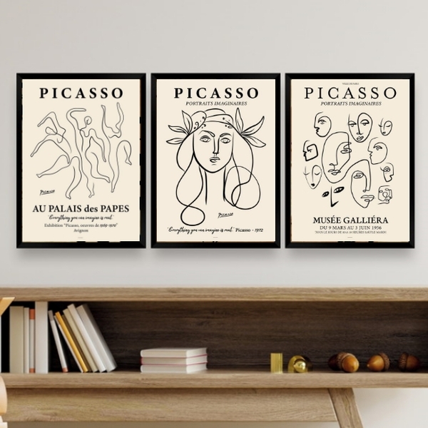 Kit 3 Quadros Minimalistas Posters De picasso 33x24cm - Com V