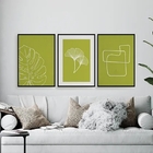 Kit 3 Quadros Minimalistas Verde 24x18cm - Com Vidro Moldura: