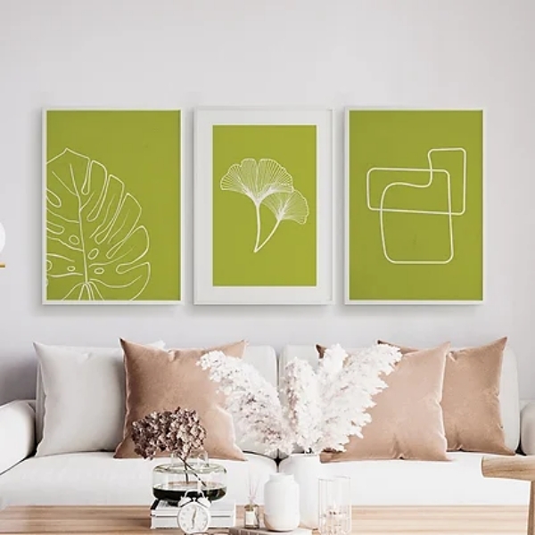 Kit 3 Quadros Minimalistas Verde 45x34cm Moldura:madeira Preta