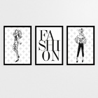 Kit 3 Quadros Moda Feminina Fashion 24x18cm - Com Vidro Moldu