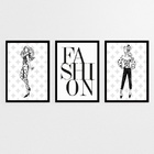 Kit 3 Quadros Moda Feminina Fashion 33x24cm - Com Vidro Moldu