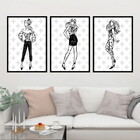 Kit 3 Quadros Moda Modelos Looks 45x34cm Moldura:madeira Preta