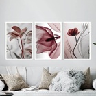 Kit 3 Quadros Modernas Flores Nuances Bordô 24x18cm Moldura B