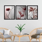 Kit 3 Quadros Modernas Flores Nuances Cinza 45x34cm Moldura P