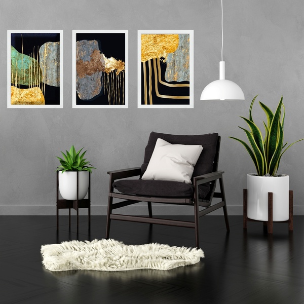 Kit 3 Quadros Modernos Abstratos Contemporâneos 24x18cm - Com