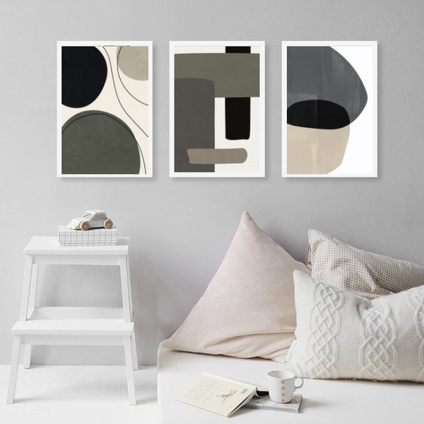 Kit 3 Quadros Modernos Abstratos Tons De Cinza E Preto 33x24c