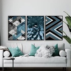 Kit 3 Quadros Modernos Azul Preto E Cinza 24x18cm - Com Vidro