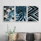 Kit 3 Quadros Modernos Azul Preto E Cinza 24x18cm Moldura:mad