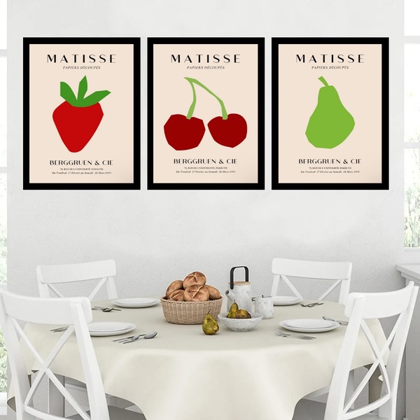 Kit 3 Quadros Modernos Cozinha - Matisse 24x18cm - Com Vidro