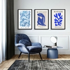 Kit 3 Quadros Modernos Matisse - Azul 45x34cm - Com Vidro Mol