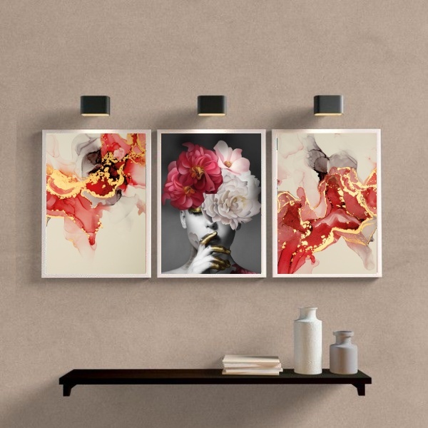 Kit 3 Quadros Modernos Sala Abstrato mulheres 33x24cm - Com V