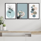 Kit 3 Quadros Modernos Suaves Verde Água 24x18cm Moldura:made