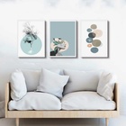 Kit 3 Quadros Modernos Suaves Verde Água 45x34cm - Com Vidro