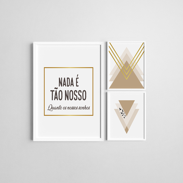Kit 3 Quadros Moldura Branca Nossos Sonhos 20x30cm E 40x60cm
