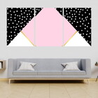 Kit 3 Quadros Mosaico Rosa E Preto 24x18cm - Com Vidro Moldur