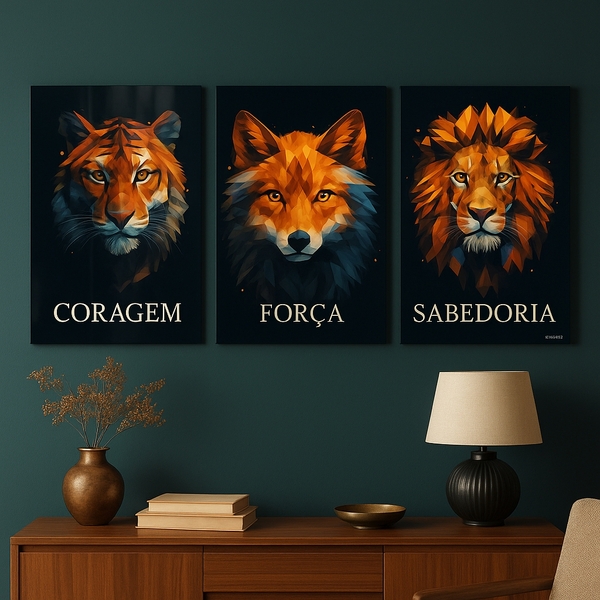 Kit 3 Quadros Motivacionais – Coragem, Força E Sabedoria 33x2