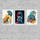 Kit 3 Quadros Mulher Com Flores Azuis 33x24cm - Com Vidro Mol