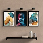 Kit 3 Quadros Mulher Com Flores Azuis 33x24cm - Com Vidro Mol