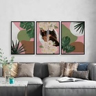 Kit 3 Quadros Mulher Com Flores E Folhas 45x34cm - Com Vidro