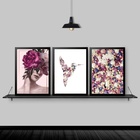 Kit 3 Quadros Mulher Flor E Beija Flor 33x24cm Moldura:madeir