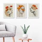 Kit 3 Quadros Mulheres Flores Amarelas E Laranja 33x24cm Mold