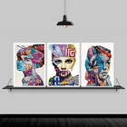 Kit 3 Quadros Mulheres Geométricas Coloridas 45x34cm - Com Vi