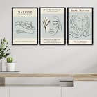Kit 3 Quadros Mulheres Matisse - Azul Claro 33x24cm - Com Vid