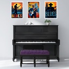 Kit 3 Quadros Músicos Blues 24x18cm - Com Vidro Moldura Preta