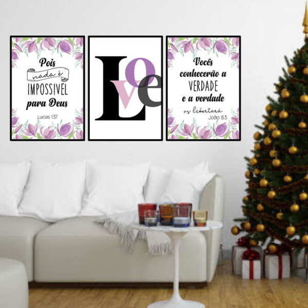 Kit 3 Quadros Nada É Impossível Para Deus 24x18cm - Com Vidro