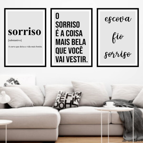 Kit 3 Quadros O Sorriso É A Coisa Mais Bela 45x34cm - Com Vid