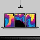 Kit 3 Quadros Ondas Tridimensionais 24x18cm Moldura:madeira B