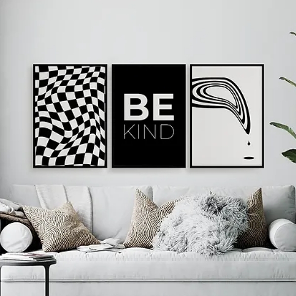Kit 3 Quadros Optical Art- Be Kind 33x24cm - Com Vidro Moldur