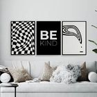 Kit 3 Quadros Optical Art- Be Kind 45x34cm Moldura:madeira Pr