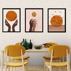 Kit 3 Quadros Orgânicos Boho - Sol 45x34cm - Com Vidro Moldur