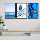 Kit 3 Quadros Orixá Iemanjá Azul 33x24cm - Com Vidro Moldura: