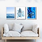 Kit 3 Quadros Orixá Iemanjá Azul 33x24cm - Com Vidro Moldura: