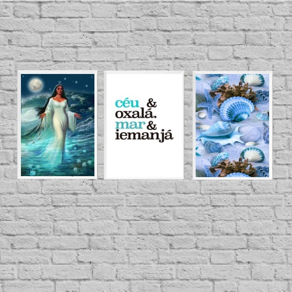 Kit 3 Quadros Oxalá Iemanjá 24x18cm - Com Vidro Moldura:madei