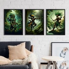 Kit 3 Quadros Oxossi Guerreiro - Candomblé 24x18cm - Com Vidr