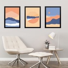 Kit 3 Quadros Paisagens Abstratas Montanhas Boho 45x34cm Mold