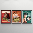 Kit 3 Quadros Para Banheiro Propagandas antigas 33x24cm Moldu