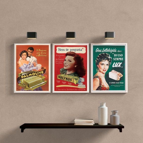 Kit 3 Quadros Para Banheiro Propagandas antigas 45x34cm Moldu